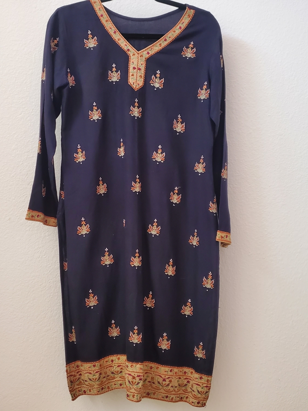 Navy Embroidered Long Sleeve Women’s Dress